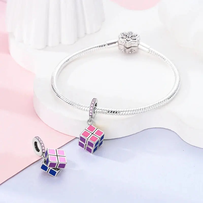 Charms Beads 925 Sterling Silver Pink Love Bow Rubik&