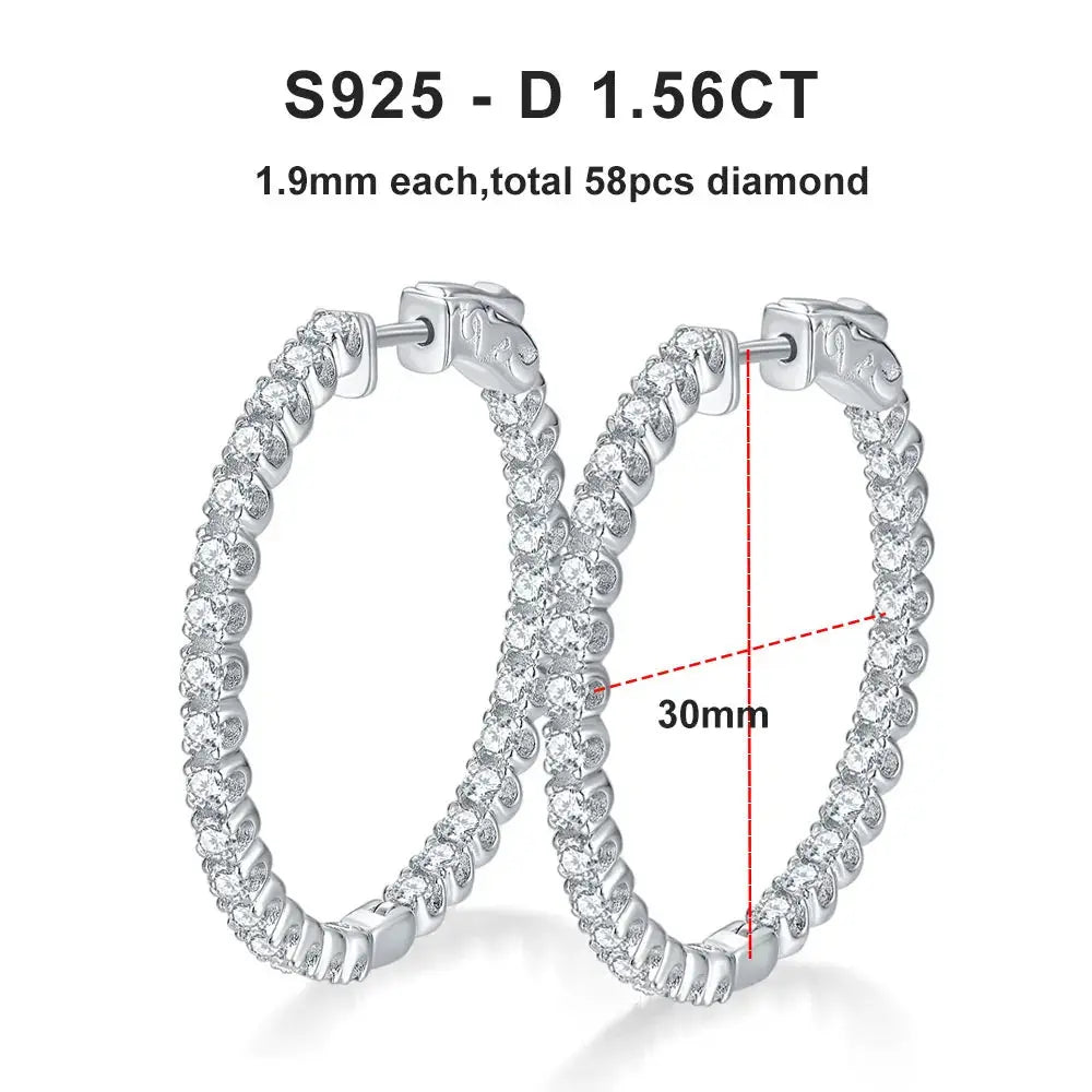 KNOBSPIN D VVS1 Moissanite Hoop Earrings for Women Sparking Diamond with GRA Original s925 Sterling Silver Plated 18k Earring Jewelry and Clovers