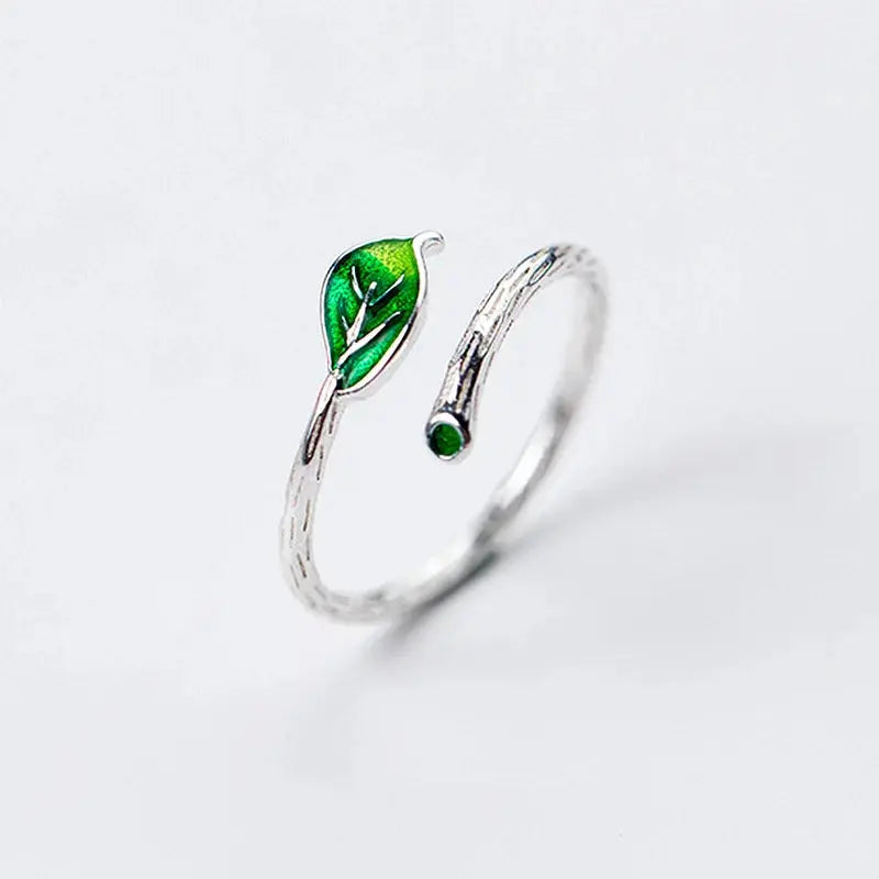New Fashion Silver Color Green Flower Leaf Rose Daisy Enamel Open Finger Rings For Women Girl Jewelry Gift Dropship Wholesale Jewelry and Clovers