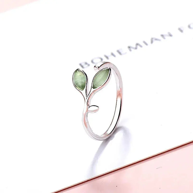 New Fashion Silver Color Green Flower Leaf Rose Daisy Enamel Open Finger Rings For Women Girl Jewelry Gift Dropship Wholesale Jewelry and Clovers