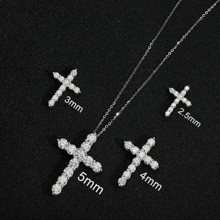 BIJOX STORY 3mm Moissanite Cross Pendant Necklace Original Sterling SILVER Chain Plated 18k White GOLD Rose GOLD Fine Necklace for Women Great For Gift via Family Jewelry and Clovers