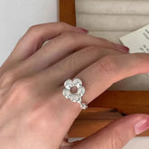 New Fashion Silver Color Green Flower Leaf Rose Daisy Enamel Open Finger Rings For Women Girl Jewelry Gift Dropship Wholesale Jewelry and Clovers