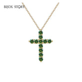 BIJOX STORY 3mm Moissanite Cross Pendant Necklace Original Sterling SILVER Chain Plated 18k White GOLD Rose GOLD Fine Necklace for Women Great For Gift via Family Jewelry and Clovers