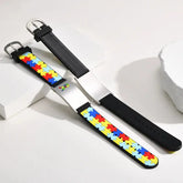 Custom Autism ID Bracelets Parents Gift To Son Boys, Colorful Puzzle Silicon Bracelet Free Engraving Jewelry and Clovers