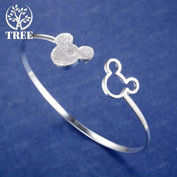 Fine Charms 925 Sterling Silver Mickey Bangle Bracelets For Women Wedding High Quality Fashion Jewelry Christmas Gifts LB001 Jewelry and Clovers