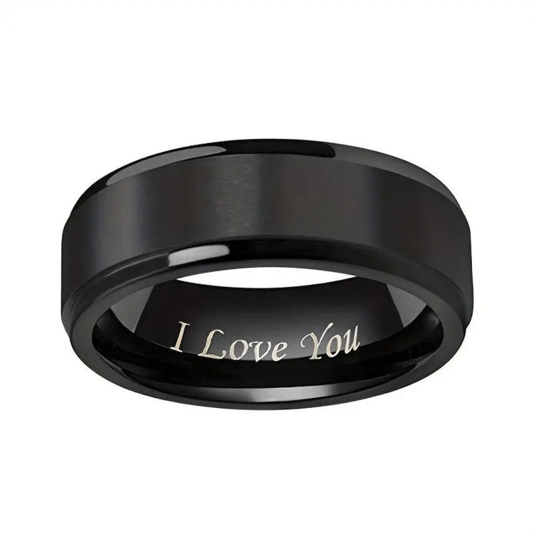 1pc I Love You Engraved Titanium Steel Ring - Durable, Hypoallergenic Mens Band, Perfect for a Gift Jewelry and Clovers