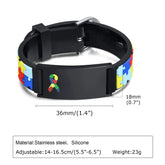Custom Autism ID Bracelets Parents Gift To Son Boys, Colorful Puzzle Silicon Bracelet Free Engraving Jewelry and Clovers