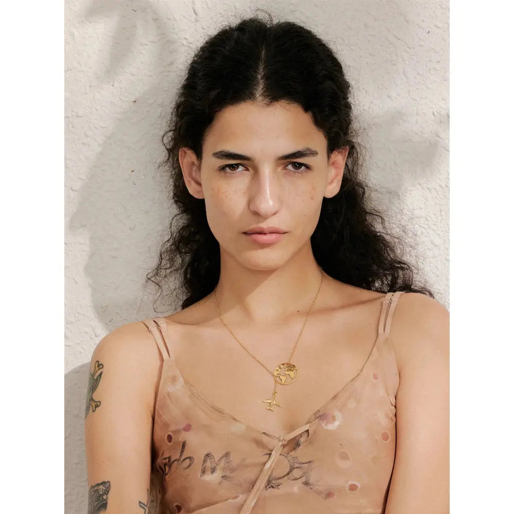 Yhpup New Arrivals Unique Creative Map Plane Pendant Necklace Gift Distinctive Stainless Steel Waterproof Jewellery Accessories Jewelry and Clovers