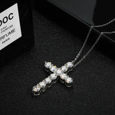 BIJOX STORY 3mm Moissanite Cross Pendant Necklace Original Sterling SILVER Chain Plated 18k White GOLD Rose GOLD Fine Necklace for Women Great For Gift via Family Jewelry and Clovers
