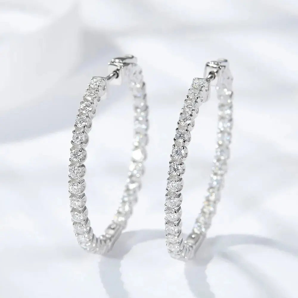 KNOBSPIN D VVS1 Moissanite Hoop Earrings for Women Sparking Diamond with GRA Original s925 Sterling Silver Plated 18k Earring Jewelry and Clovers