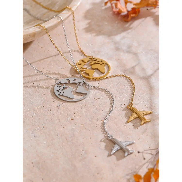 Yhpup New Arrivals Unique Creative Map Plane Pendant Necklace Gift Distinctive Stainless Steel Waterproof Jewellery Accessories Jewelry and Clovers
