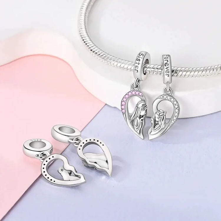 Charms Beads 925 Sterling Silver Pink Love Bow Rubik&