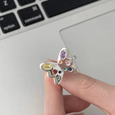 New Fashion Silver Color Green Flower Leaf Rose Daisy Enamel Open Finger Rings For Women Girl Jewelry Gift Dropship Wholesale Jewelry and Clovers