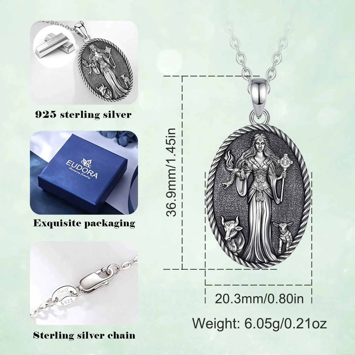Eudora 925 Sterling Silver Brigid Goddess Necklace Brigid&