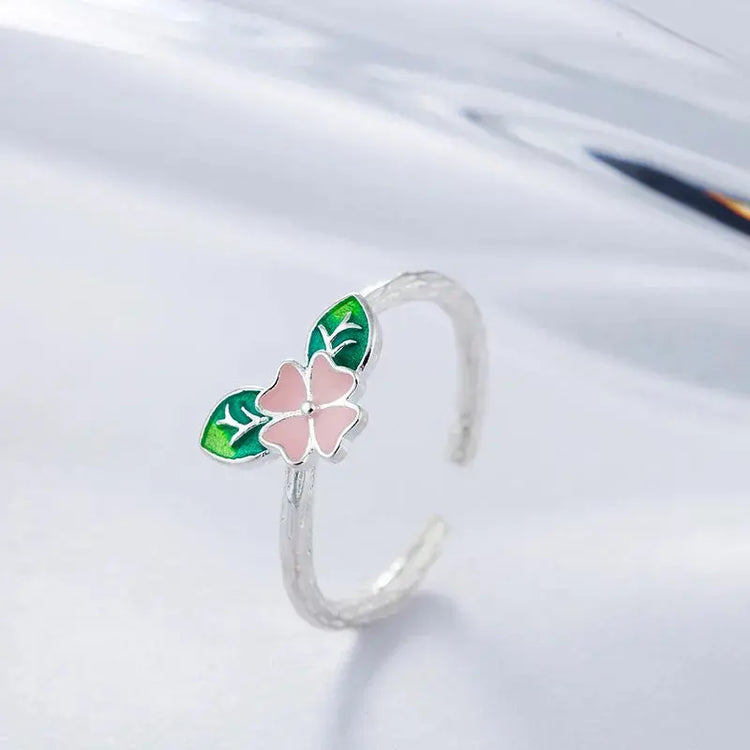 New Fashion Silver Color Green Flower Leaf Rose Daisy Enamel Open Finger Rings For Women Girl Jewelry Gift Dropship Wholesale Jewelry and Clovers