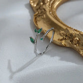 New Fashion Silver Color Green Flower Leaf Rose Daisy Enamel Open Finger Rings For Women Girl Jewelry Gift Dropship Wholesale Jewelry and Clovers