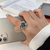 New Fashion Silver Color Green Flower Leaf Rose Daisy Enamel Open Finger Rings For Women Girl Jewelry Gift Dropship Wholesale Jewelry and Clovers