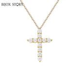 BIJOX STORY 3mm Moissanite Cross Pendant Necklace Original Sterling SILVER Chain Plated 18k White GOLD Rose GOLD Fine Necklace for Women Great For Gift via Family Jewelry and Clovers
