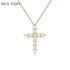 BIJOX STORY 3mm Moissanite Cross Pendant Necklace Original Sterling SILVER Chain Plated 18k White GOLD Rose GOLD Fine Necklace for Women Great For Gift via Family Jewelry and Clovers