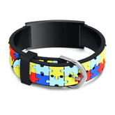 Custom Autism ID Bracelets Parents Gift To Son Boys, Colorful Puzzle Silicon Bracelet Free Engraving Jewelry and Clovers