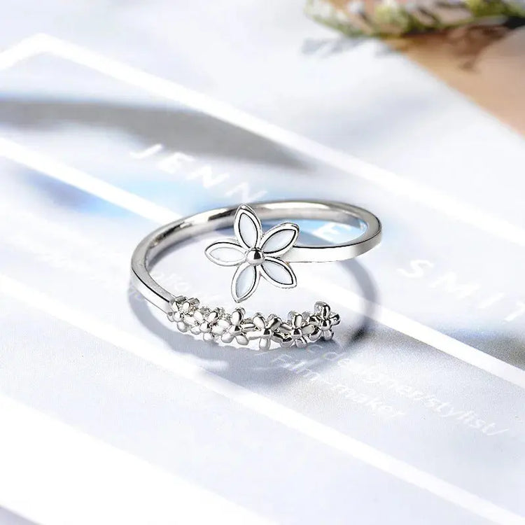 New Fashion Silver Color Green Flower Leaf Rose Daisy Enamel Open Finger Rings For Women Girl Jewelry Gift Dropship Wholesale Jewelry and Clovers