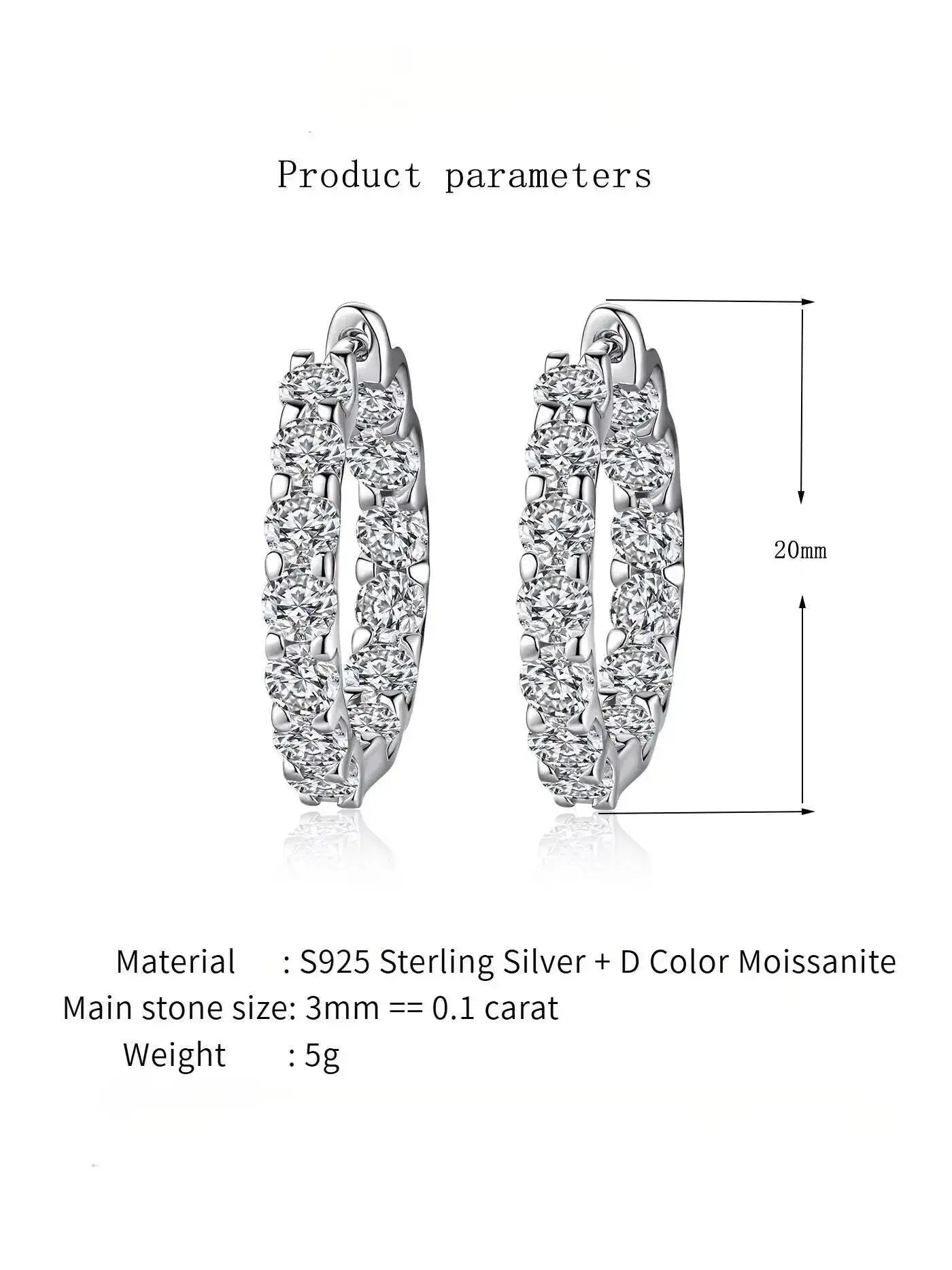 2.6ct D Color Moissanite 925 Sterling Sliver Plated White Gold Hoop Earring’s Jewelry and Clovers