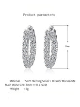 2.6ct D Color Moissanite 925 Sterling Sliver Plated White Gold Hoop Earring’s Jewelry and Clovers