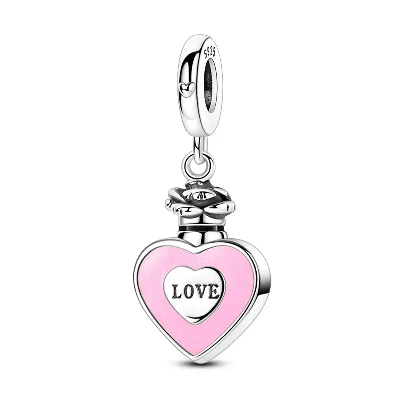Charms Beads 925 Sterling Silver Pink Love Bow Rubik&