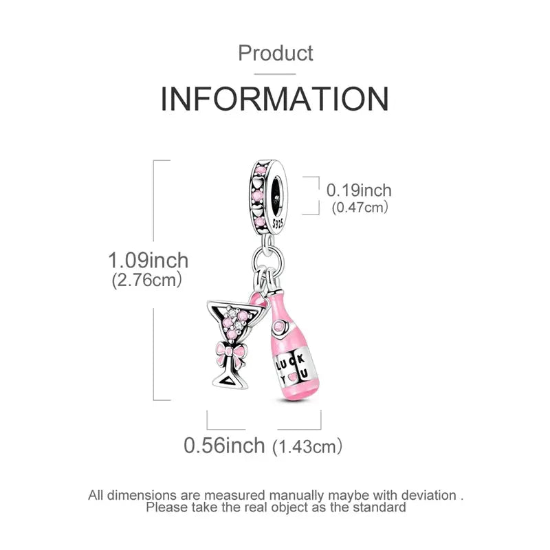 Charms Beads 925 Sterling Silver Pink Love Bow Rubik&