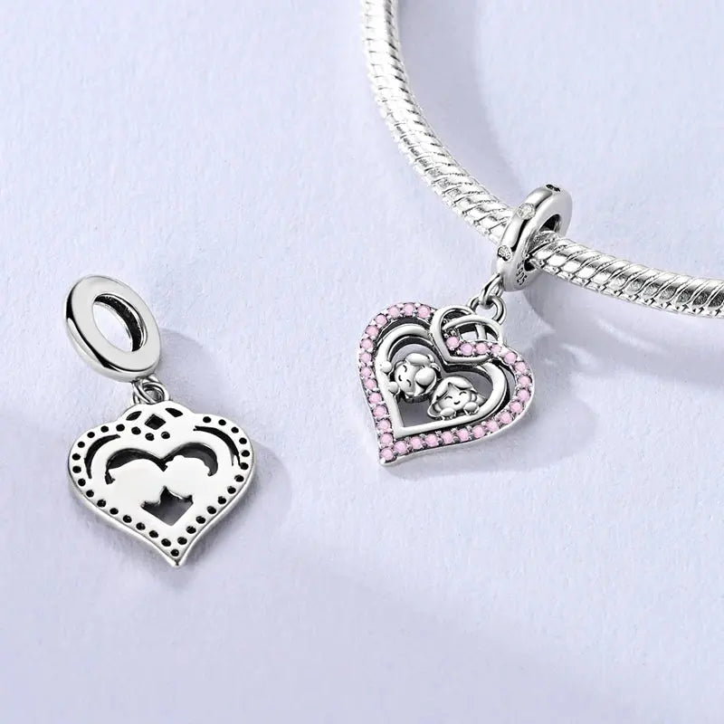 Charms Beads 925 Sterling Silver Pink Love Bow Rubik&