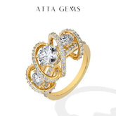 BRAND: ATTA GEMS Three-Stone Cluster Moissanite Ring for Women - 1CT Round Cut 100% 925 Sterling Silver Twist Engagement Fine Jewelry Jewelry and Clovers