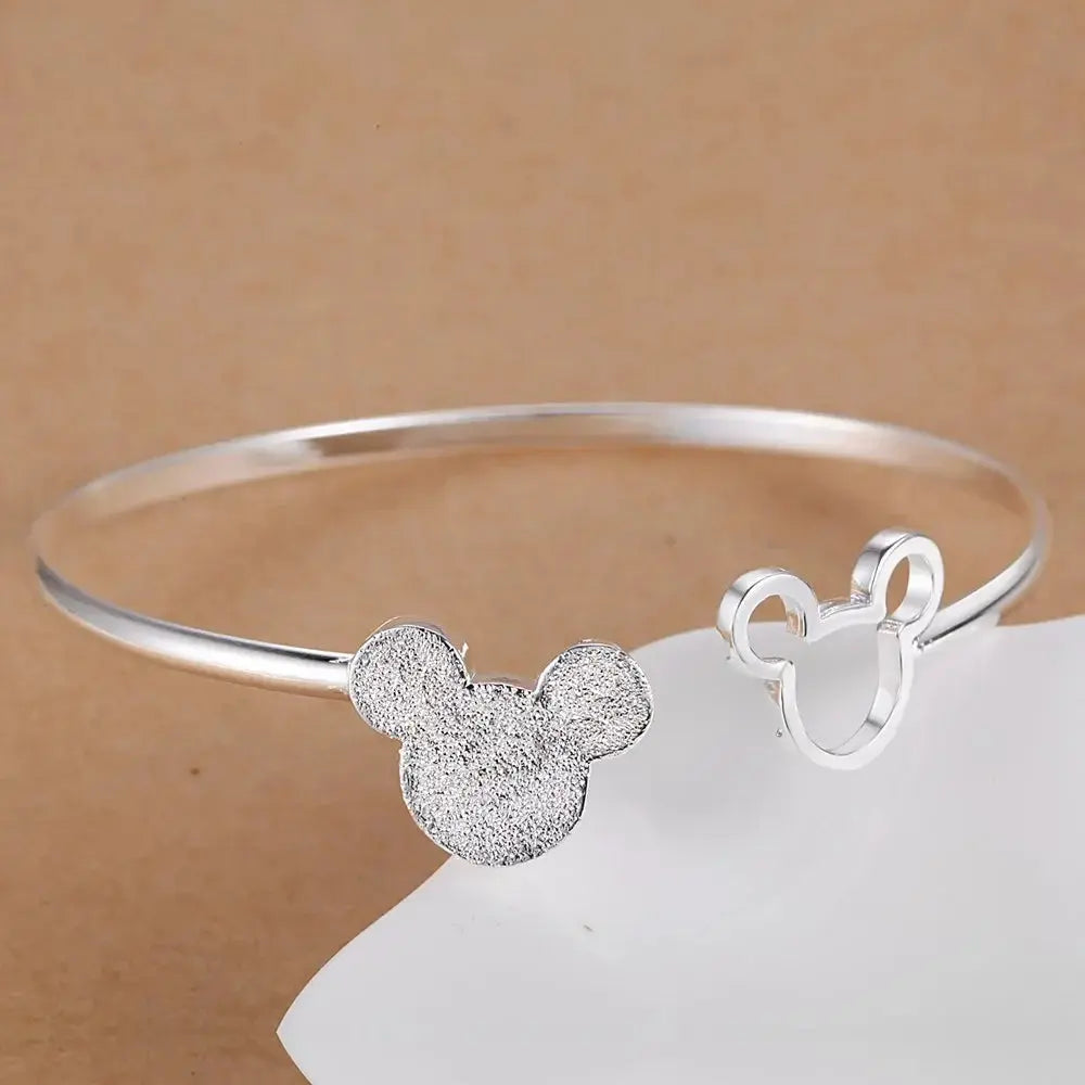 Fine Charms 925 Sterling Silver Mickey Bangle Bracelets For Women Wedding High Quality Fashion Jewelry Christmas Gifts LB001 Jewelry and Clovers