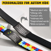Custom Autism ID Bracelets Parents Gift To Son Boys, Colorful Puzzle Silicon Bracelet Free Engraving Jewelry and Clovers