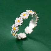 New Fashion Silver Color Green Flower Leaf Rose Daisy Enamel Open Finger Rings For Women Girl Jewelry Gift Dropship Wholesale Jewelry and Clovers