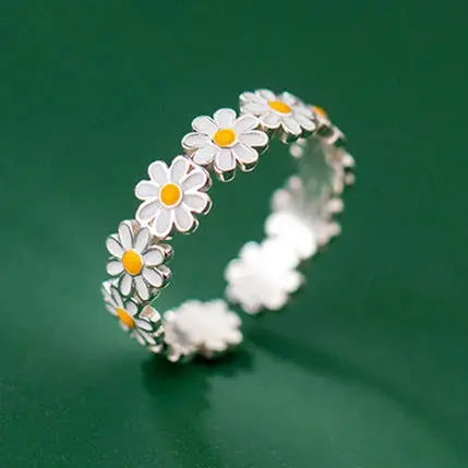 New Fashion Silver Color Green Flower Leaf Rose Daisy Enamel Open Finger Rings For Women Girl Jewelry Gift Dropship Wholesale Jewelry and Clovers
