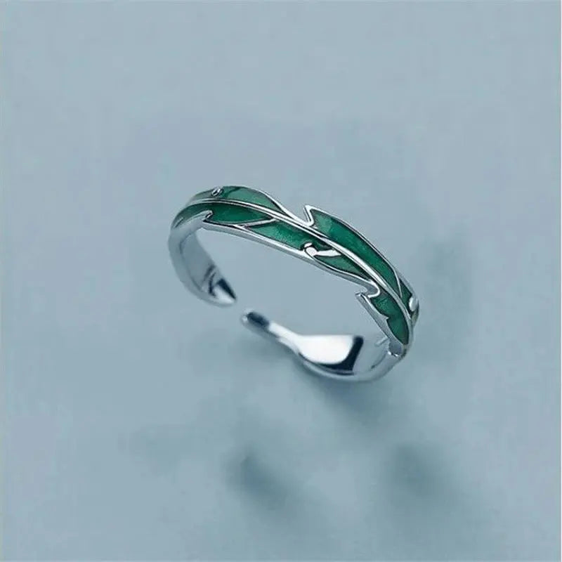 New Fashion Silver Color Green Flower Leaf Rose Daisy Enamel Open Finger Rings For Women Girl Jewelry Gift Dropship Wholesale Jewelry and Clovers