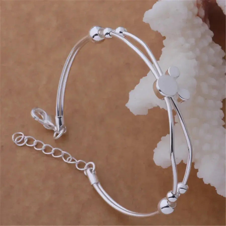 Fine Charms 925 Sterling Silver Mickey Bangle Bracelets For Women Wedding High Quality Fashion Jewelry Christmas Gifts LB001 Jewelry and Clovers