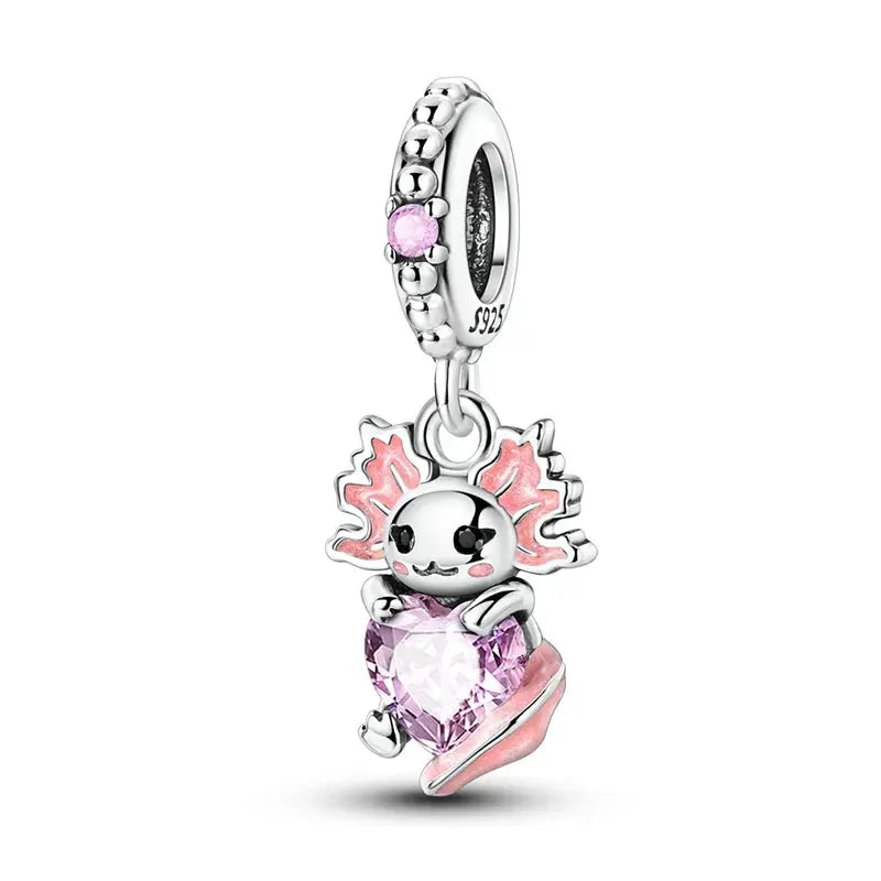 Charms Beads 925 Sterling Silver Pink Love Bow Rubik&