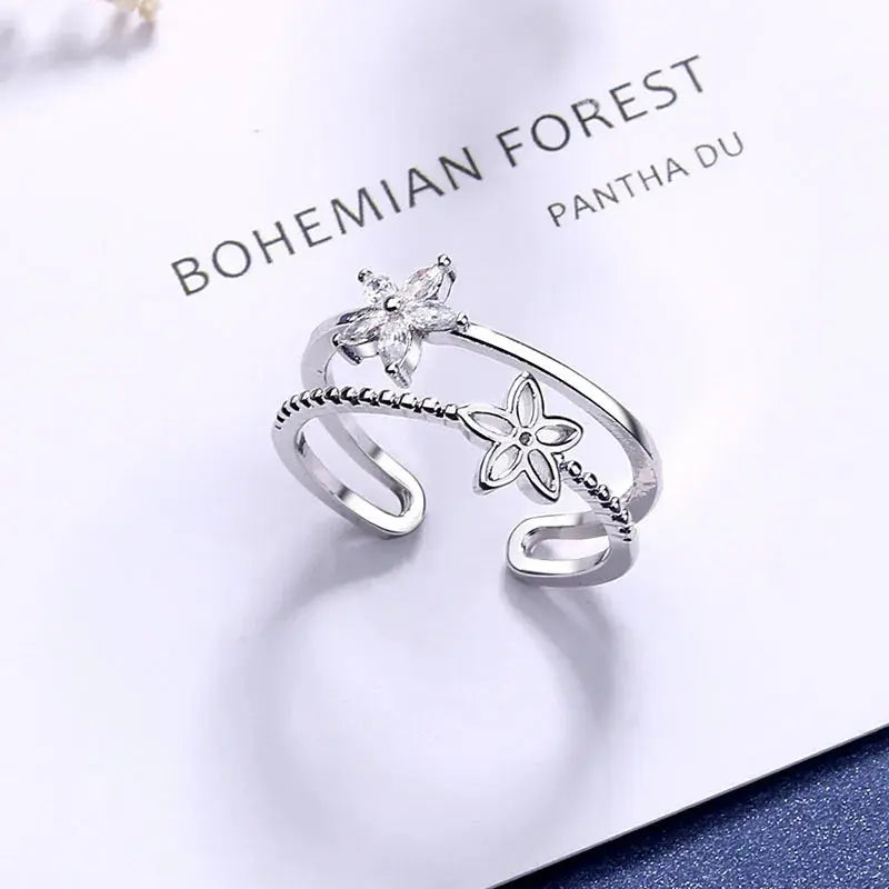 New Fashion Silver Color Green Flower Leaf Rose Daisy Enamel Open Finger Rings For Women Girl Jewelry Gift Dropship Wholesale Jewelry and Clovers