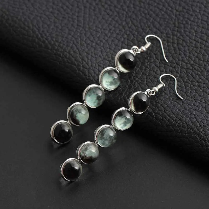 Gemstone Moon Fashion Glass Ball Star Long Earrings Ashley and Clovers