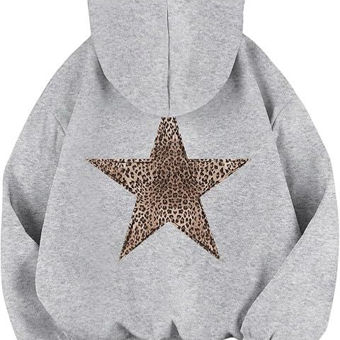 Womens Leopard-Star-Print Hoodie