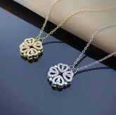 Retro Magnetic Folding Heart Shaped Four Leaf Clover Pendant Necklace Women Love Clavicle Chain Gifts Openable Choker Jewelry Jewelry and Clovers